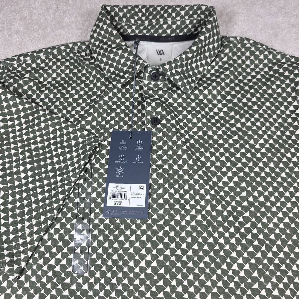 VRST Optic Geo Mesh Polo Mens S Olive Sand Geometric Stretch Golf MVG10052